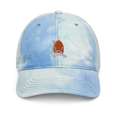 Goldfish hat, Embroidered Unisex tie dye hat, Goldfish Gift, for Goldfish Lovers, Goldfish hat Adult, for Men and Women. Sky