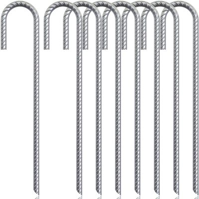 16 inch Rebar Stakes J Hook (10 Pack) - Camping Stakes Heavy Duty - Heavy Duty Rebar Stakes for Chainlink Fence, Sports nets, Camping, Trampolines, Irrigation Pipes and Garden