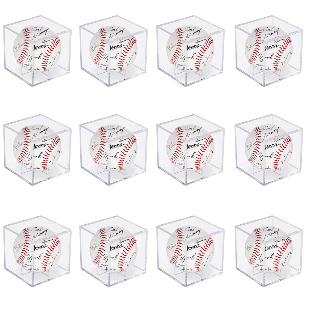 12 Pack Acrylic Baseball Display Case, Baseball Case for Display, UV Protected Baseball Display Cube, Autographed Baseball Clear Display Case - for Official Size Ball (12 Pack)