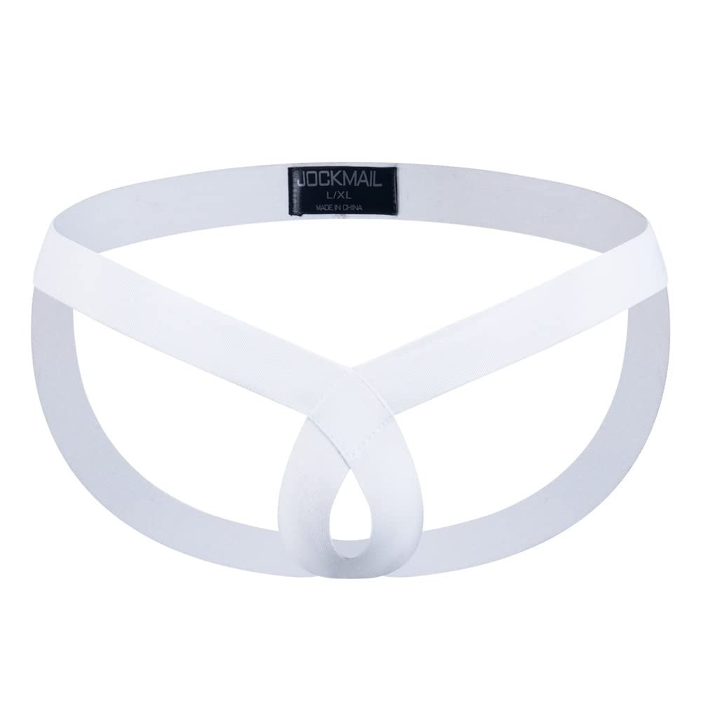JOCKMAIL Stretch Fashion Jockstraps Seamless Men's Underwear Thong G-string Male Athletic Supporters for Men (as1, alpha, s, m, regular, regular, White)