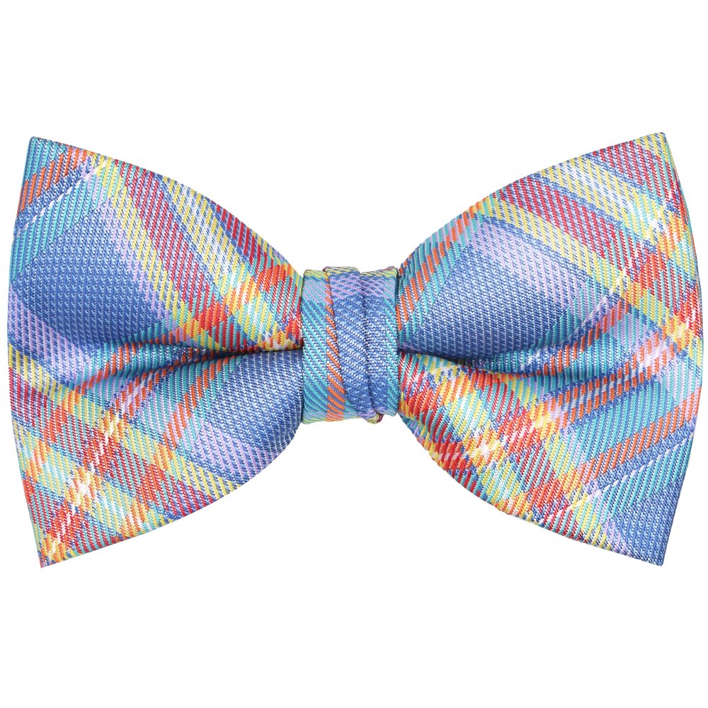 OCIA Mens Plaid Pattern Bow Tie Pre-Tied Bowtie for Men and Boys Blue Orange Yellow