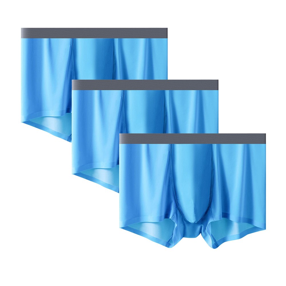 JEsilunmaMY Mens Mid Waist Breathable Seamless Underwear Lightweight Soft Knit Boxer Briefs Solid Color Stretch Pouch Trunks (Blue-3PC,Large)