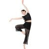 Lyrical Dance Dress for Women Black 2PCS Chiffon Crop Top Ballet Leotard Shorts Mesh Sheer Pants Contemporary Dress Backless Salsa Ballroom view 4
