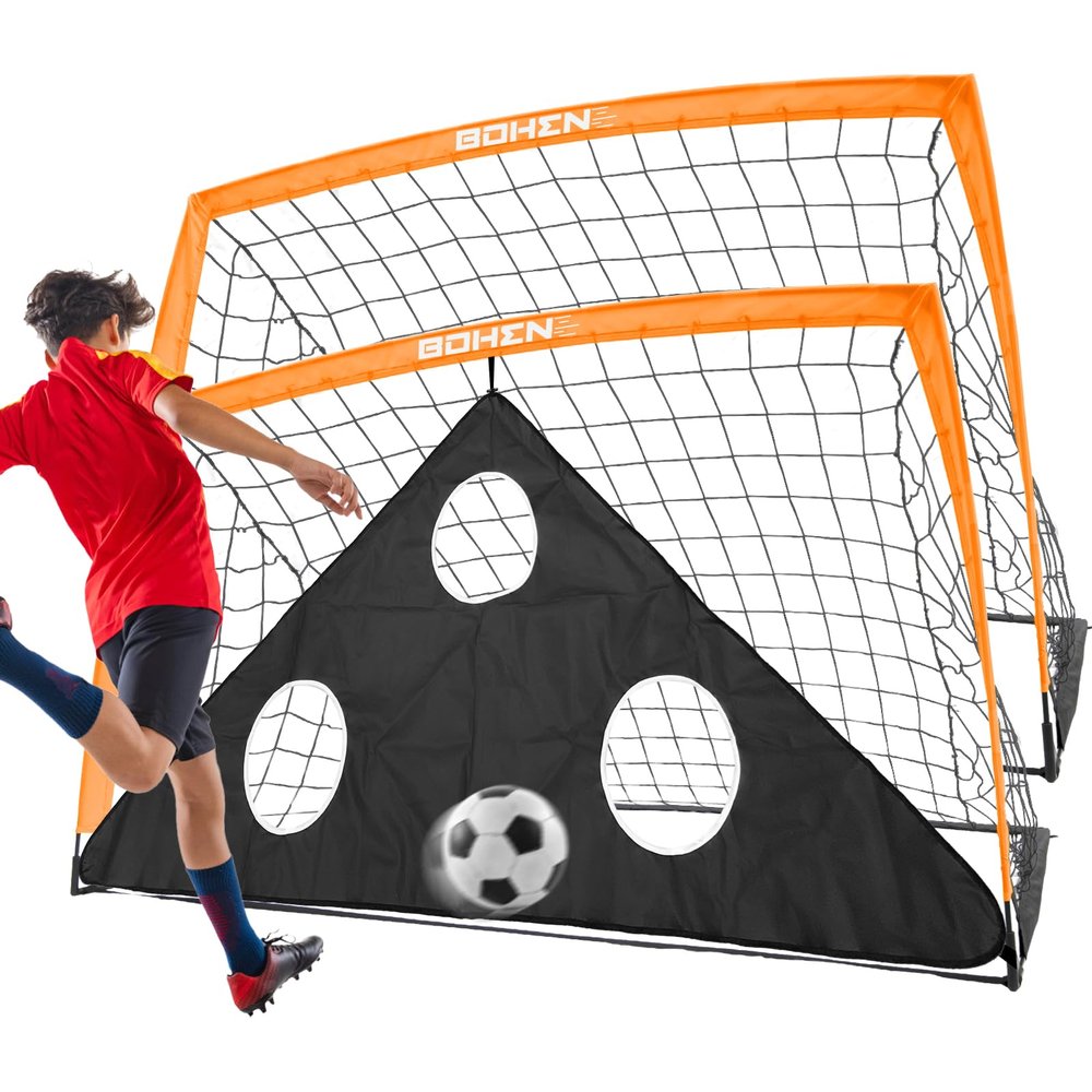 BOHEN 6x4FT Portable Soccer Goal for Kids Backyard with Carry Bag - Easy Folding Lightweight Fun for Outdoor Indoor Training Games for Teen Youth Adult (Orange, 6x4FT, 2 Pack)