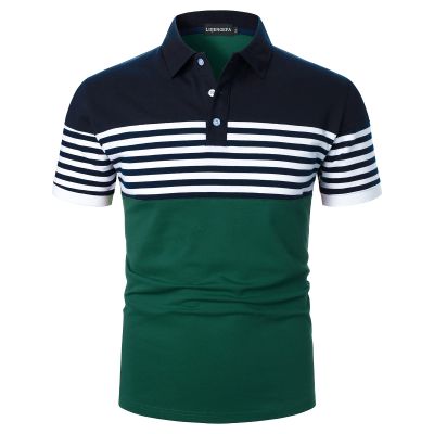 LUJENGEFA Mens Polo Shirts Short Sleeve Striped Casual Slim Fit Golf Polo Contrast Color Summer Cotton T-Shirts