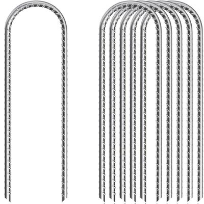 12 in U Shaped Rebar Stakes, (10 Pack) U Shape Ground Stakes, Galvanized Rebar Stakes, Trampoline Ground Stake, Ideal for Securing Trampolines in Windy Conditions.
