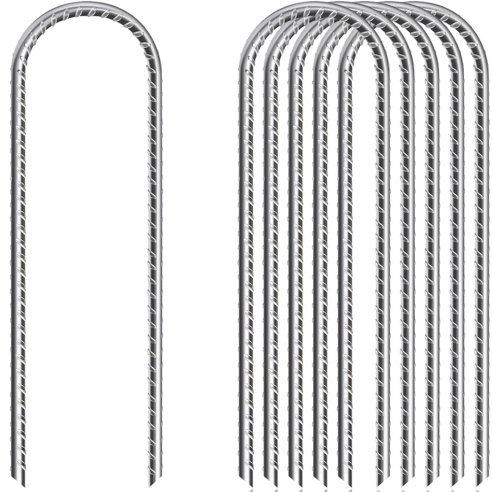 12 in U Shaped Rebar Stakes, (10 Pack) U Shape Ground Stakes, Galvanized Rebar Stakes, Trampoline Ground Stake, Ideal for Securing Trampolines in Windy Conditions.