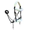 Genuine English Leather Crossover | Crossunder Bitless Horse Bridle | High Density Supersoft Synthetic Fleece | Headstall with Reins | (Full, Oiled Black) view 1