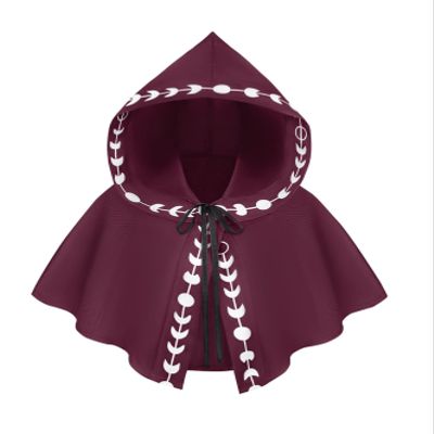 Honeystore Unisex Short Medieval Renaissance Cloak Cosplay Halloween Party Hooded Cape Burgundy