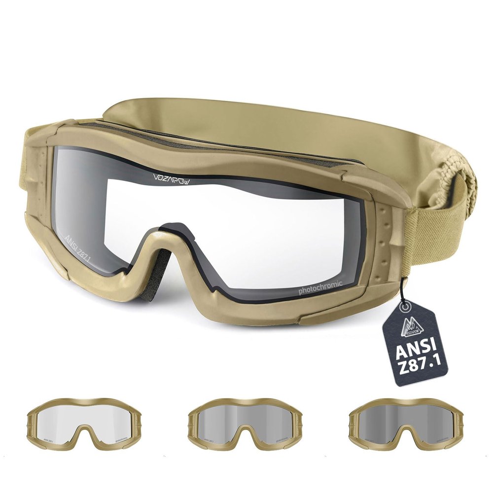 VOZAPOW Airsoft Goggles Anti Fog with ANSI Z87.1 Certified, Safety Goggles Impact Resistant, Tactical Shooting Glasses