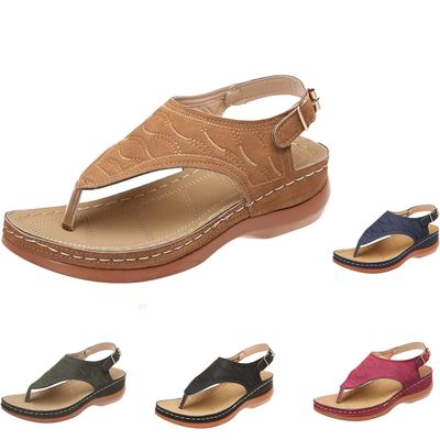 AOVIN Orthopedic Sandals Orthopedic Sandals Flip Flops for Women Arch Support Anti-Slip Breathable Sandal Summer Low Wedge Walking Orthopedic Sandals (Color : Brown, Size : 9.5-10 US)