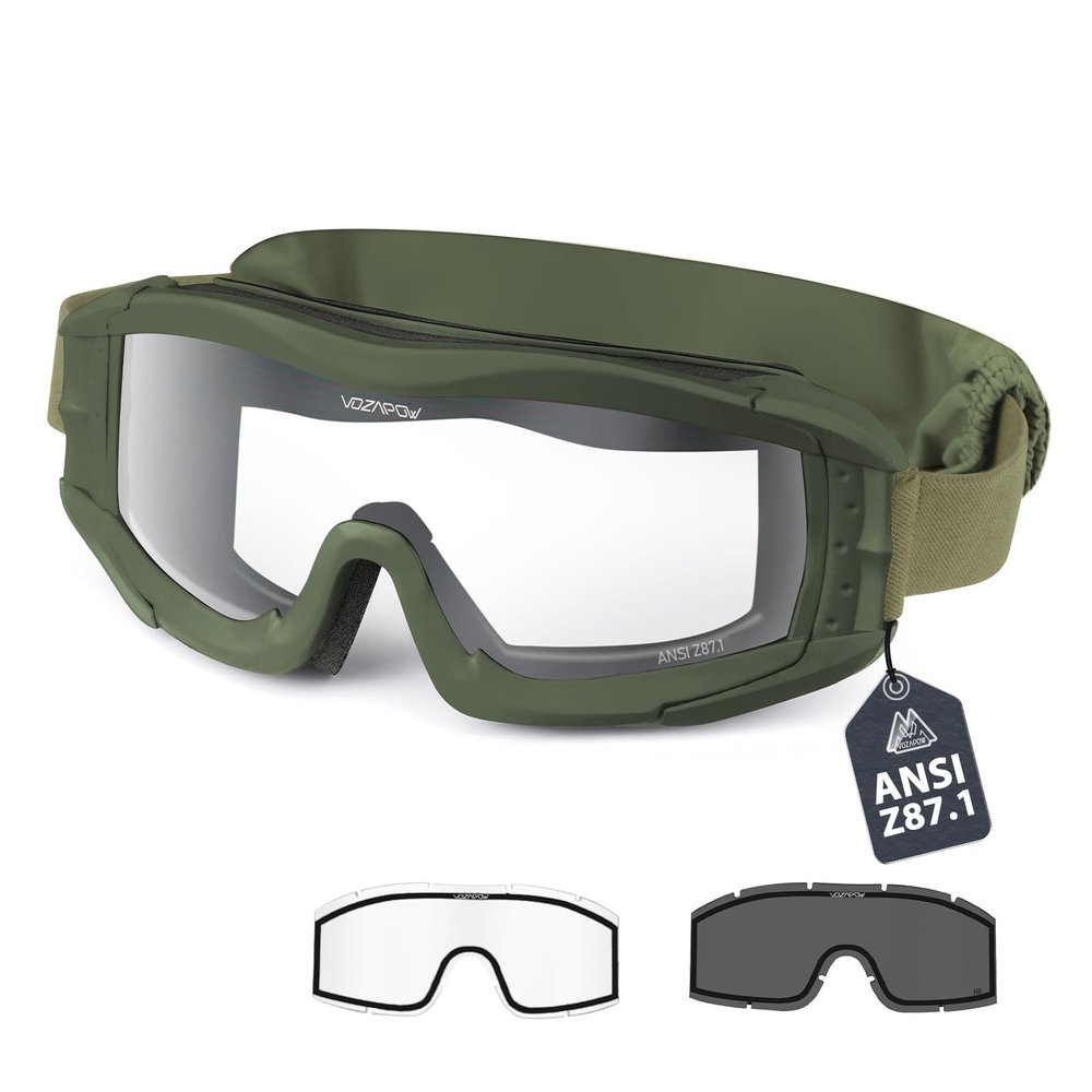 VOZAPOW Airsoft Goggles Anti Fog with ANSI Z87.1 Certified, Safety Goggles Impact Resistant, Tactical Shooting Glasses