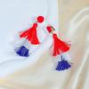 4th of July Clip On Earrings Non Piercing Jewelry for women Red White and Blue USA American Flag Patriotic Dangle Earrings Boho Layered Tassel Crystal Drop Earring Independence Day Jewelry-Red White Blue Clip On view 2
