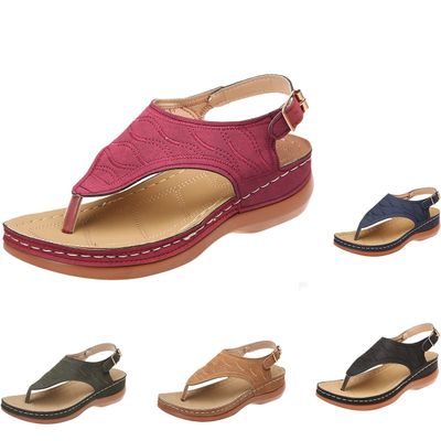 AOVIN Orthopedic Sandals Orthopedic Sandals Flip Flops for Women Arch Support Anti-Slip Breathable Sandal Summer Low Wedge Walking Orthopedic Sandals (Color : Red, Size : 10.5 US)