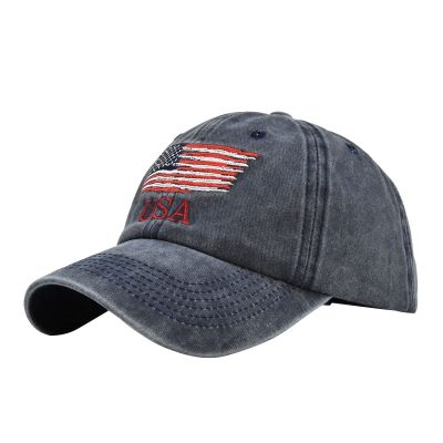 Women Men Washed Distressed Sun Hat Unisex USA Flag Embroidery Baseball Cap Adjustable Hip Hop Trucker Hat (Navy, One Size)