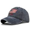 Women Men Washed Distressed Sun Hat Unisex USA Flag Embroidery Baseball Cap Adjustable Hip Hop Trucker Hat (Navy, One Size) view 2