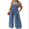 Dokotoo Womens Casual Loose Overalls One Piece Sleeveless Jumpsuits for Women Stretchy Wide Leg Long Pant Rompers Jumpsuit with Pockets XSmall Blue