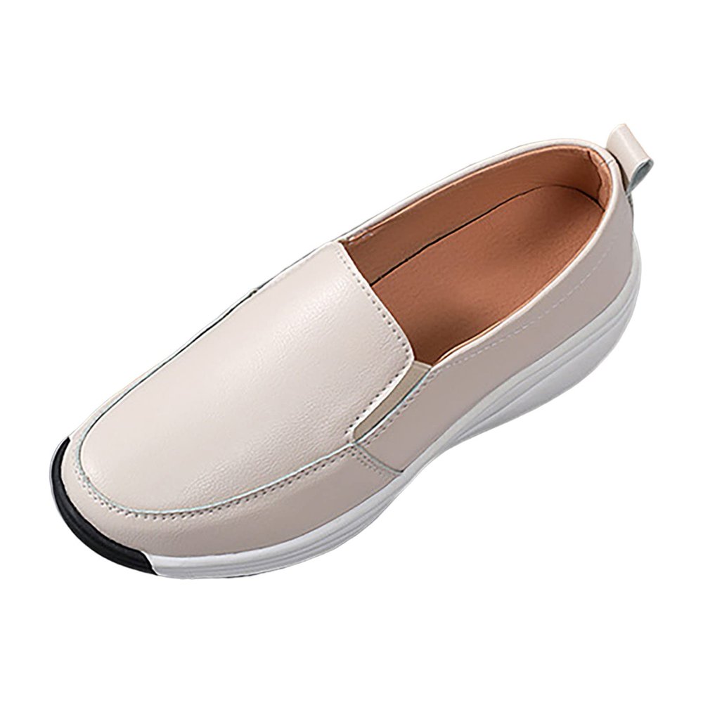 Spring and Autumn Women's Shoes Slip On Lazy Shoes Non Slip Cow Rib Soft Sole Casual Fashion Shoes Size 8w Womens Heels (Beige, 6.5)