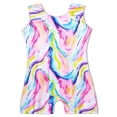 Domusgo Gymnastics Leotards for Girls 4t 5t Shiny Tie Dye Colorful 3D Print Unitards with Shorts