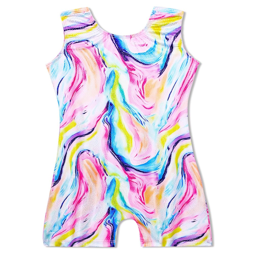 Domusgo Gymnastics Leotards for Girls 4t 5t Shiny Tie Dye Colorful 3D Print Unitards with Shorts
