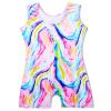 Domusgo Gymnastics Leotards for Girls 4t 5t Shiny Tie Dye Colorful 3D Print Unitards with Shorts view 2