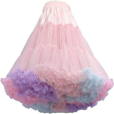YYKSYDPT Adult 3-Layered Puffy Tutu Elastic Waist Tulle Skirt Fluffy Party Cosplay Princess Costume Ballet Dance Underskirt (Colorful)