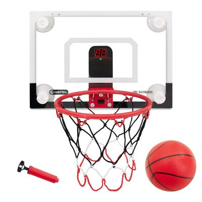 RUNBOW Indoor Mini Basketball Hoops Backboard with Powerful Suction Cups,Wall Mounted Door Basketball Hoops,Toys with Balls Gifts for Kids Boys Teens (43x30CM Black-White with Scorer)