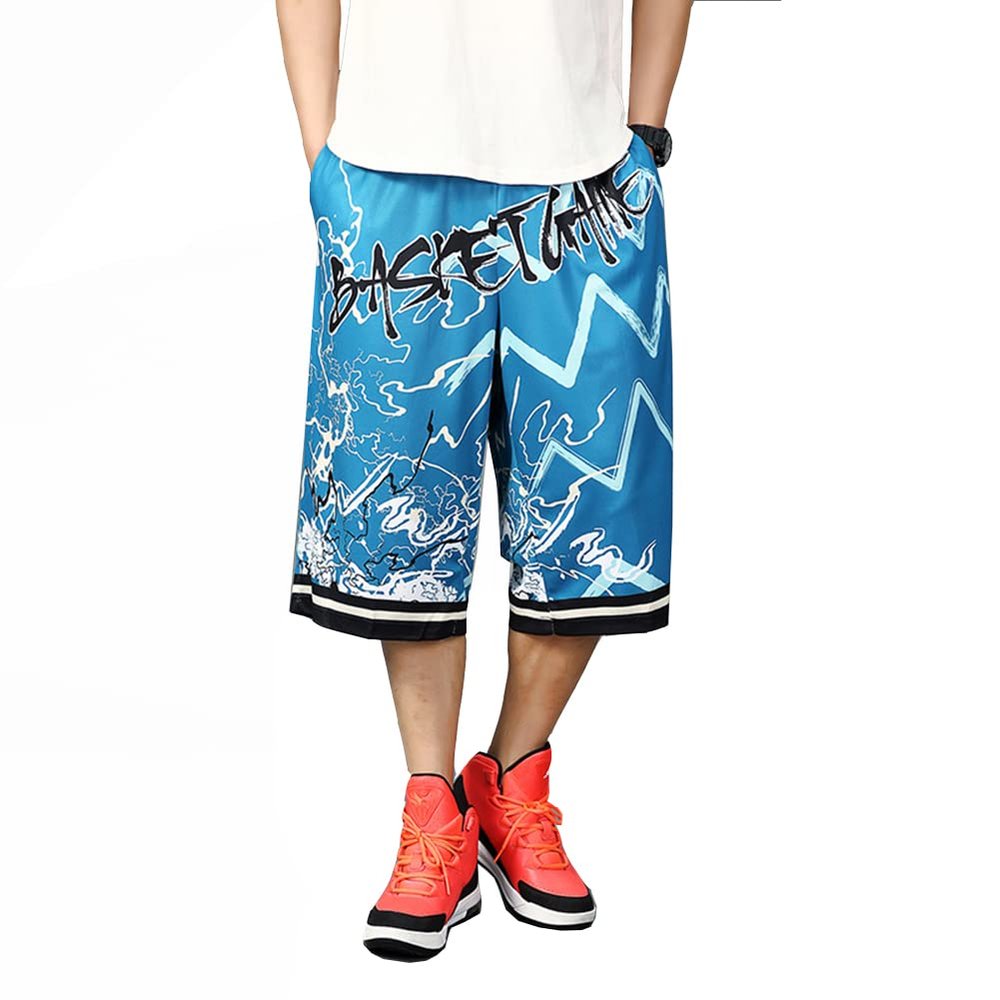 Long Basketball Shorts Men Big and Tall 3X Summer Activewear Casual Mens Workout Black Summer Wear(21526Blue,3XL)