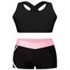 Hansber Kids Girls 2 Piece Dance Outfits Crop Top with Shorts Active Set for Gymnastics Dancing Swimming Black 6 view 1