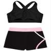 Hansber Kids Girls 2 Piece Dance Outfits Crop Top with Shorts Active Set for Gymnastics Dancing Swimming Black 6 view 4