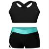 Hansber Kids Girls 2 Piece Dance Outfits Crop Top with Shorts Active Set for Gymnastics Dancing Swimming Cyan 4 view 1