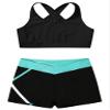 Hansber Kids Girls 2 Piece Dance Outfits Crop Top with Shorts Active Set for Gymnastics Dancing Swimming Cyan 4 view 3