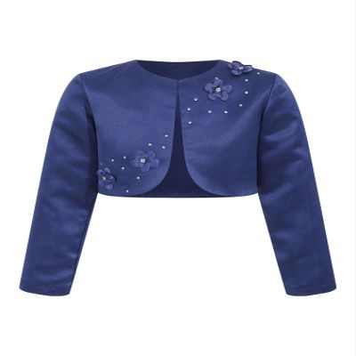 YiZYiF Kids Girls Long Sleeves Satin Bolero Shrug Flower Girl Dress Coat Jacket Party Cover up Navy Blue 4 Years