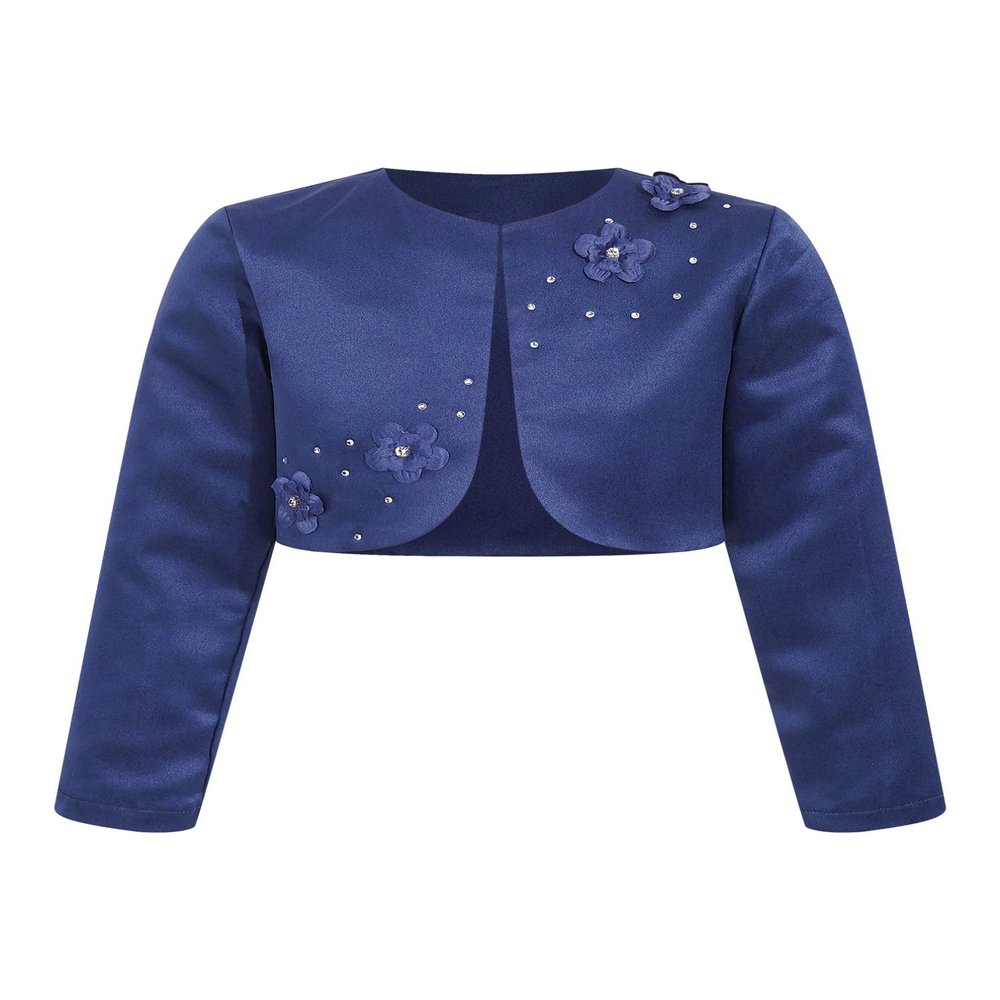 YiZYiF Kids Girls Long Sleeves Satin Bolero Shrug Flower Girl Dress Coat Jacket Party Cover up Navy Blue 4 Years