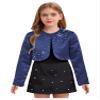 YiZYiF Kids Girls Long Sleeves Satin Bolero Shrug Flower Girl Dress Coat Jacket Party Cover up Navy Blue 4 Years view 3