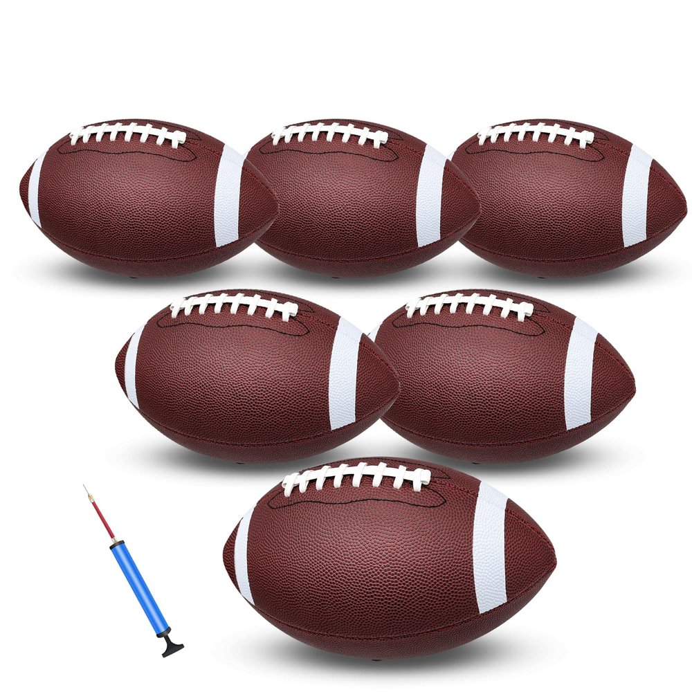 jiaonun 6 Pack Youth Size Football Junior Size Football Inflatable with Pump, Size 6 Footballs 10.5 inch, American Football, Composite Leather