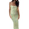 Women's Summer Spaghetti Strap Floral Maxi Dress Y2K Sexy Backless Split Long Dresses Low Cut Bodycon Midi Dress (D-Light Yellow, S) view 2