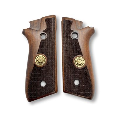 Zib Grips for Taurus PT59, PT92, PT99, PT100, PT101, PT917 Wooden Grips, Smooth Grips Handmade Birthday Newyear Sport for Men & Veterans (Taurus Grips - Geometric Pattern Dark Brown)