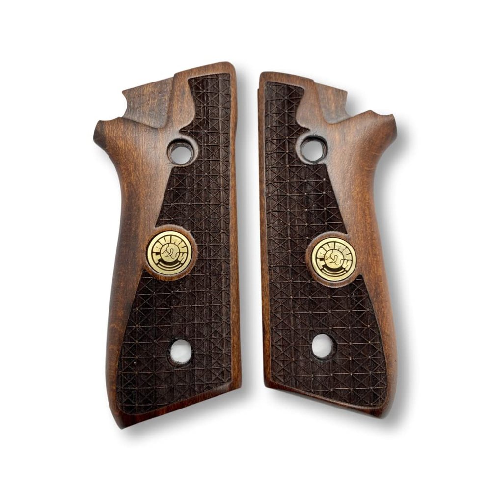 Zib Grips for Taurus PT59, PT92, PT99, PT100, PT101, PT917 Wooden Grips, Smooth Grips Handmade Birthday Newyear Sport for Men & Veterans (Taurus Grips - Geometric Pattern Dark Brown)