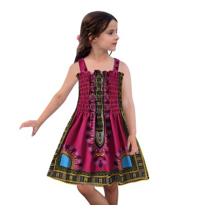 African Baby Clothes Girl Toddler Girls Traditional Style Sleeveless Suspenders Dress Kids Ankara (Hot Pink, 2 Years)