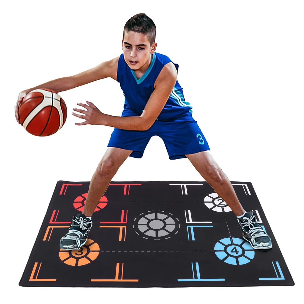 Basketball Training Mat, Non Slip Regular Basketball Grip Training System Mat, Dribble Control Sports Auxiliary Footstep Mat, Foldable Silent Foot Grip Mat for Home Kids