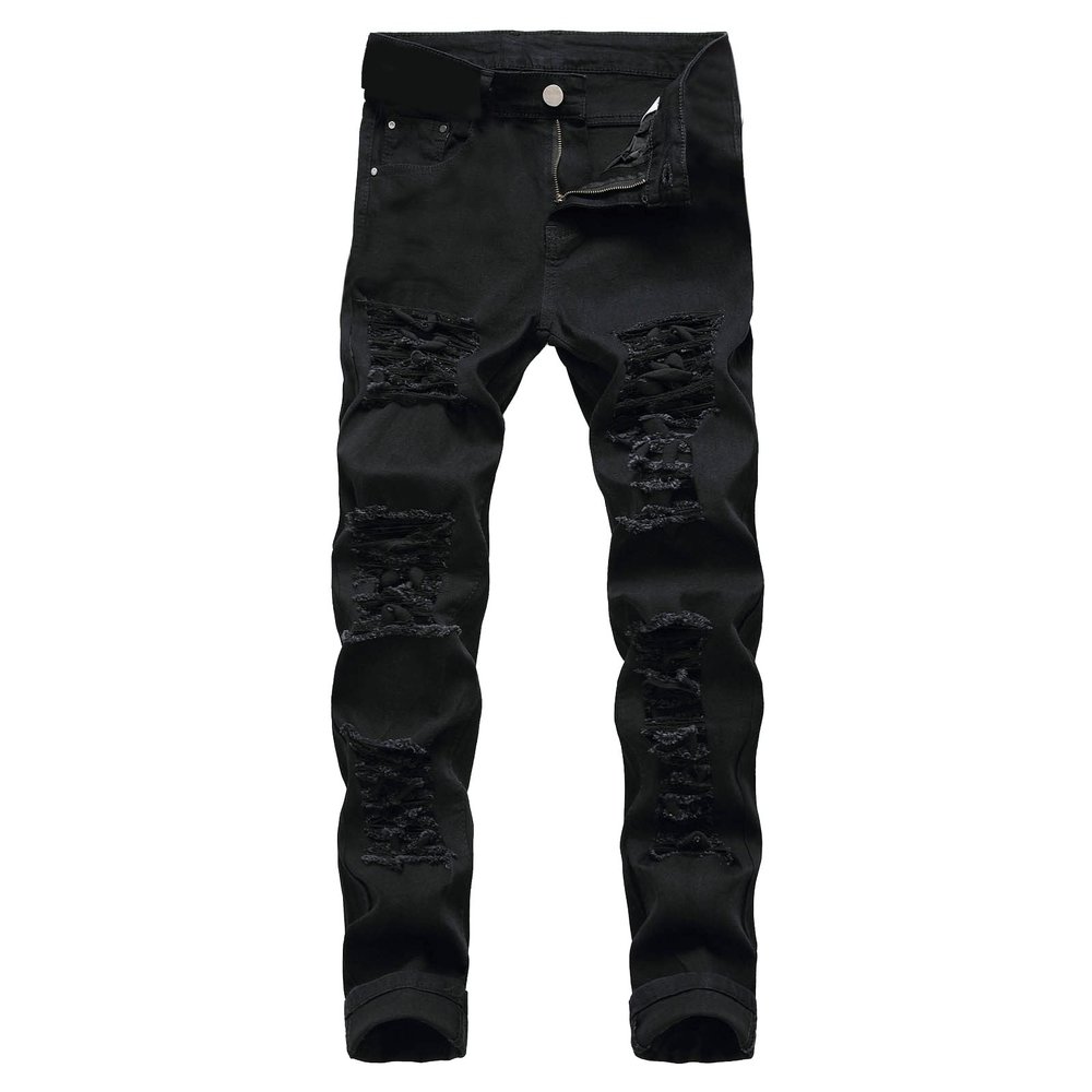 Men's Ripped Jeans Casual Stretch Button Zipper Pants with Pockets Relaxed Fit Denim Pants Boys Trendy Streetwear Jeans