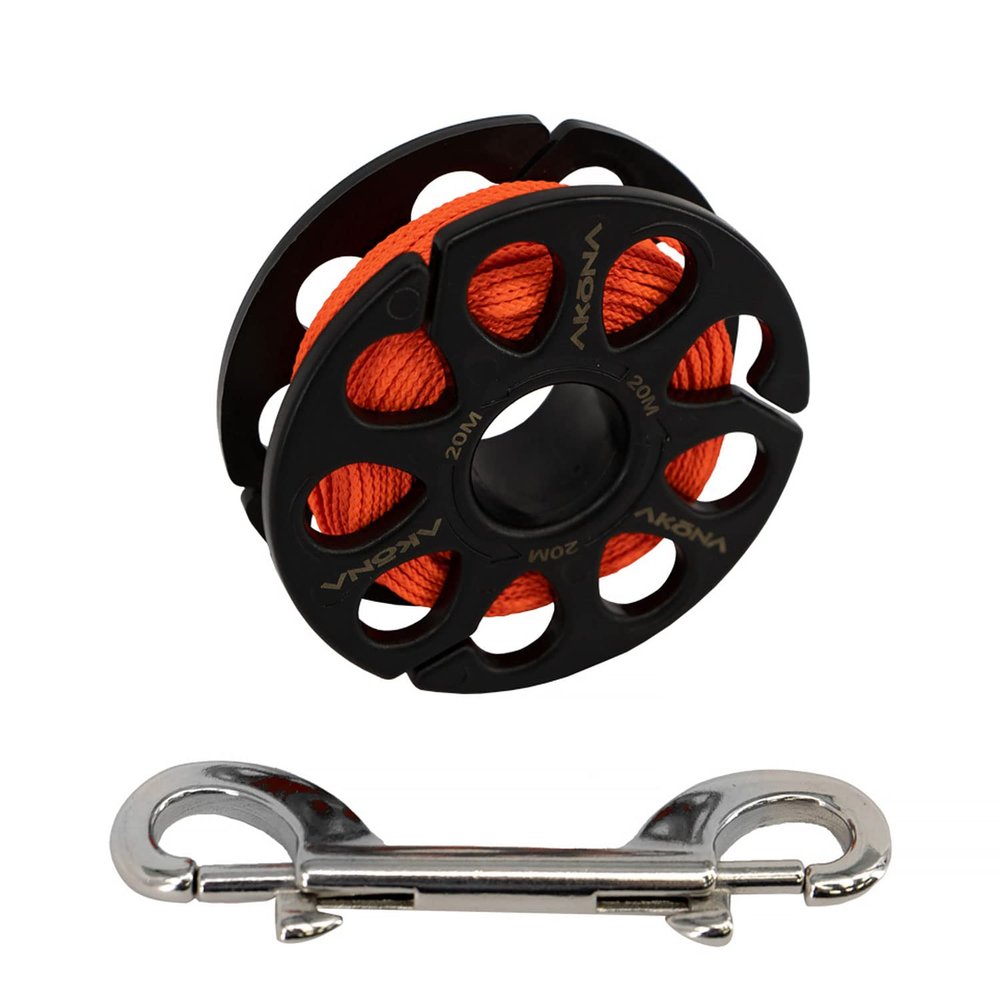AKONA 20M Composite Plastic Spool with Double-Ended Stainless-Steel Clip for Scuba Diving