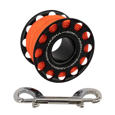 AKONA 60M Aluminum Spool with Double-Ended Stainless-Steel Clip for Scuba Diving