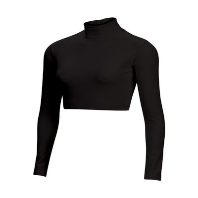 chass Girls Long Sleeve Cropped Bodysuit, Mock Neck Cheerleading Shirt Adult Sizes (Black, XL)