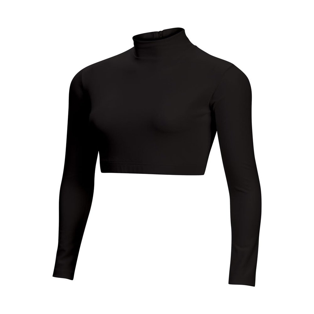 chass Girls Long Sleeve Cropped Bodysuit, Mock Neck Cheerleading Shirt Adult Sizes (Black, XL)