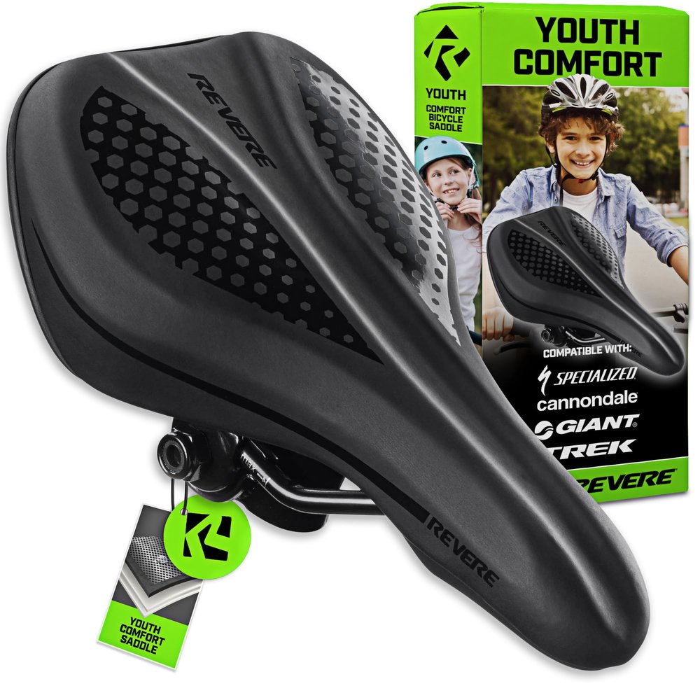 Revere Youth Memory Foam Bike Saddle Padded Bicycle Saddle for Kids and Youth Bikes, Fits 1624 Inch Kids Bikes
