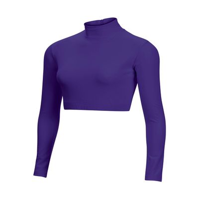 chass Girls Long Sleeve Cropped Bodysuit, Mock Neck Cheerleading Shirt Adult Sizes (Purple, M)