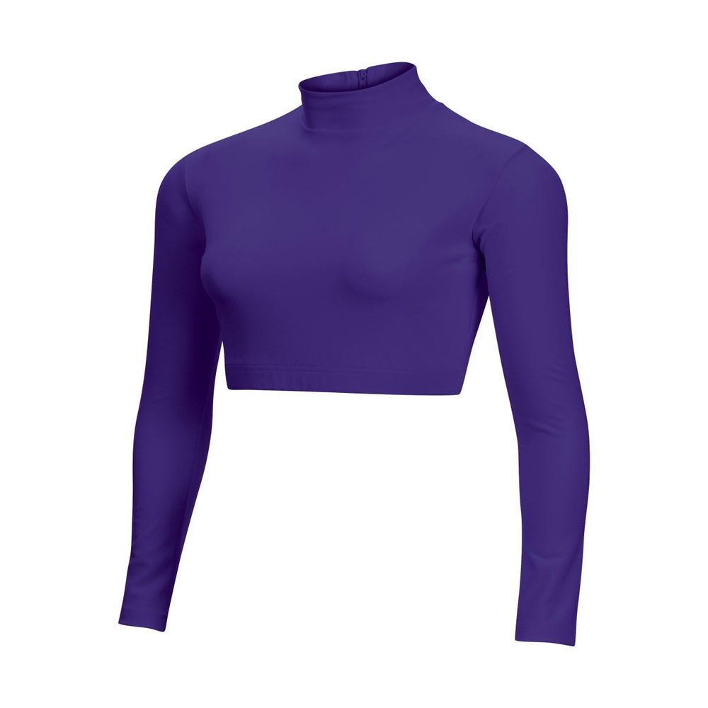 chass Girls Long Sleeve Cropped Bodysuit, Mock Neck Cheerleading Shirt Adult Sizes (Purple, M)