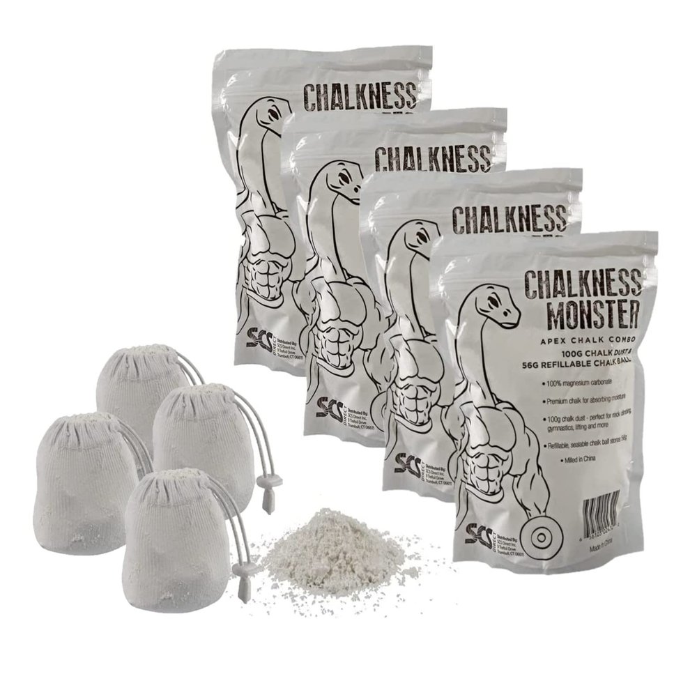 Gym Chalk Bag - 4 Pack Resealable Bags (14 Ounces Total) - Easy Grip, Moisture Absorbing - Gymnastics, Rock Climbing, Powerlifting, Weightlifting, and more - Refillable Workout Gym Chalk Bag.